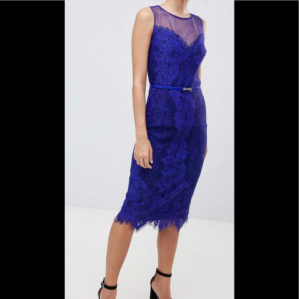 Little Mistress Lace Bodycon Pencil Dress Blue